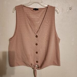 J.Crew Tie Front Button Down Tank Top Size XXL Beige Textured